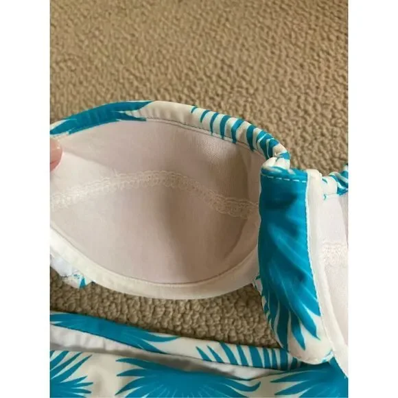 MILLY Aster Print Maxime Underwire Bikini Top and Bottoms in Aqua SMALL - Picture 7 of 8